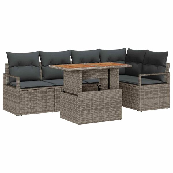 vidaXL Ensemble de canapé de jardin 6 Pièces Gris Poly rotin