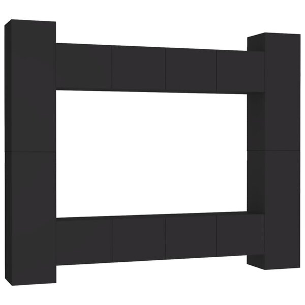 vidaXL Ensemble de meubles TV 8 Pièces Noir Bois d'ingénierie
