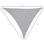 Voile d'ombrage triangulaire grande taille 3 x 3 x 3 m polyester imperméabilisé haute densité 160 g/m² gris clair