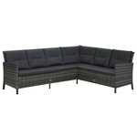 vidaXL Salon de jardin 4 Pièces avec coussins Résine tressée Gris