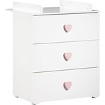 Commode à langer 3 tiroirs - Boutons coeur rose