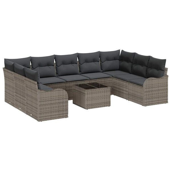 vidaXL Ensemble de canapé de jardin 10 Pièces Gris Poly rotin