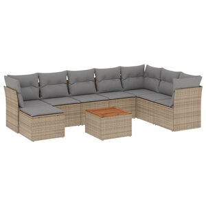 vidaXL Salon de jardin avec coussins 9Pièces mélange beige résine tressée