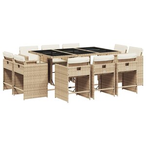 vidaXL Ensemble à manger de jardin et coussins 11 Pièces beige poly rotin