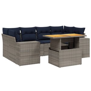 vidaXL Salon de jardin 7 Pièces avec coussins gris résine tressée