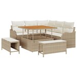 Ensemble de Canapés de Jardin 8 Pièces avec Coussins Beige Rattan Poly Acacia