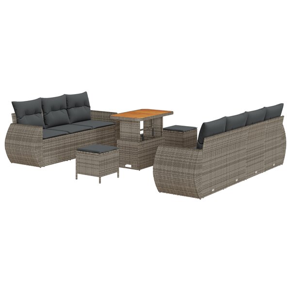 Set de Jardin vidaXL 10 pièces avec Coussins Gris Rattan Synthétique