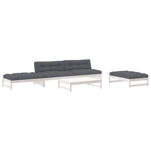vidaXL Salon de jardin 5 Pièces avec coussins blanc bois massif