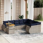 vidaXL Salon de jardin 10 Pièces avec coussins gris résine tressée