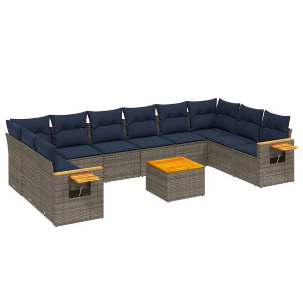 vidaXL Salon de jardin 11 Pièces avec coussins gris résine tressée