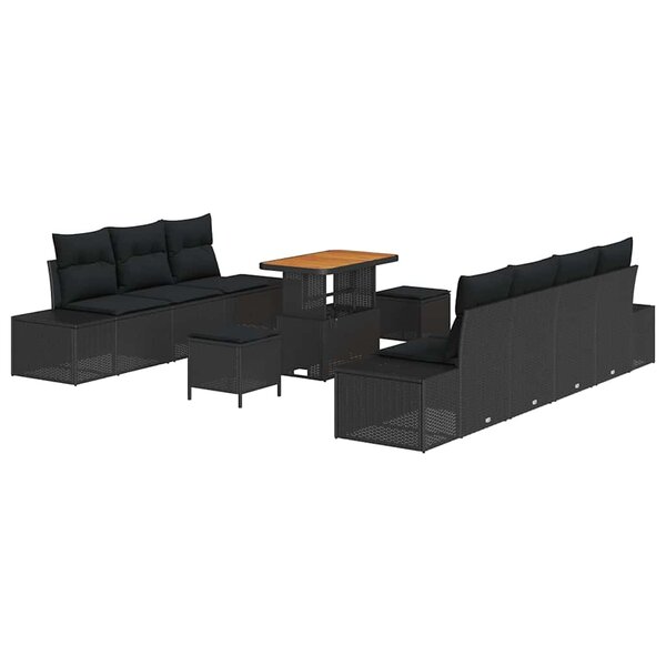 vidaXL Ensemble de canapé de jardin 10 Pièces Noir Poly rotin