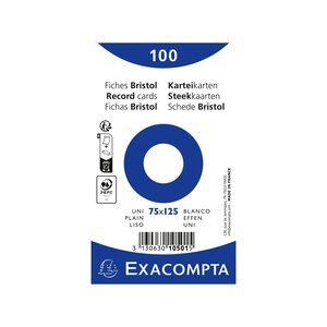 Paquet 100 Fiches Sous Film - Bristol Uni Non Perforé - 75x125mm - Blanc - X 20 - Exacompta
