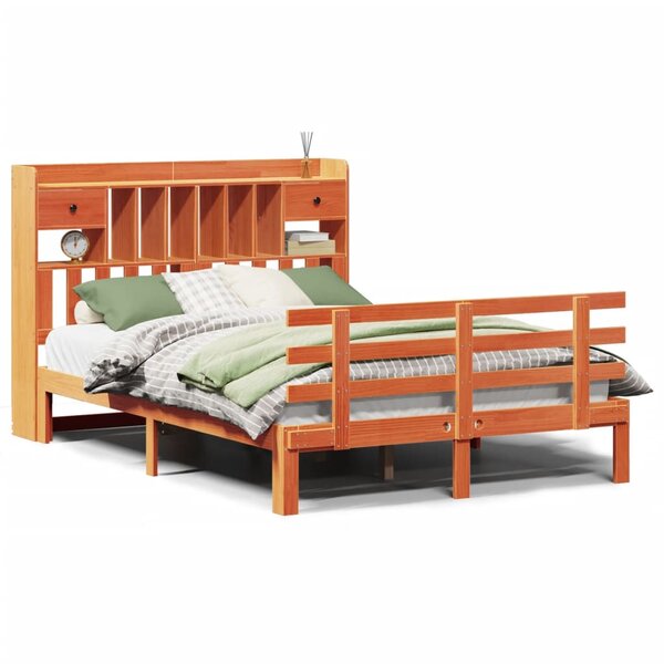vidaXL Lit bibliothèque sans matelas cire marron 140x200 cm pin massif
