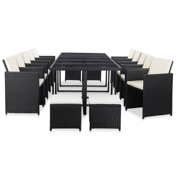 vidaXL Ensemble à manger d'extérieur 15 Pièces avec coussins rotin Noir