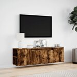 vidaXL Meuble TV mural avec lumières LED chêne fumé 135x31x39 5 cm