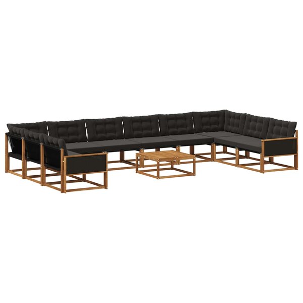 vidaXL Ensemble de canapés d'extérieur 11 Pièces Naturel et noir