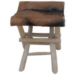 vidaXL Tabouret pliable cuir de chèvre et bois de teck massif