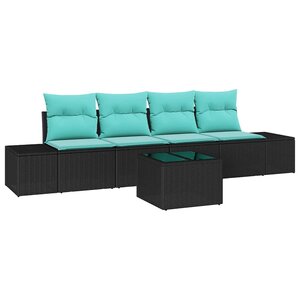 vidaXL Ensemble de canapé de jardin 5 Pièces Noir et turquoise polyrotin