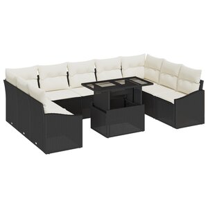 vidaXL Ensemble de jardin 10 pièces avec coussins Noir Poly Rattan