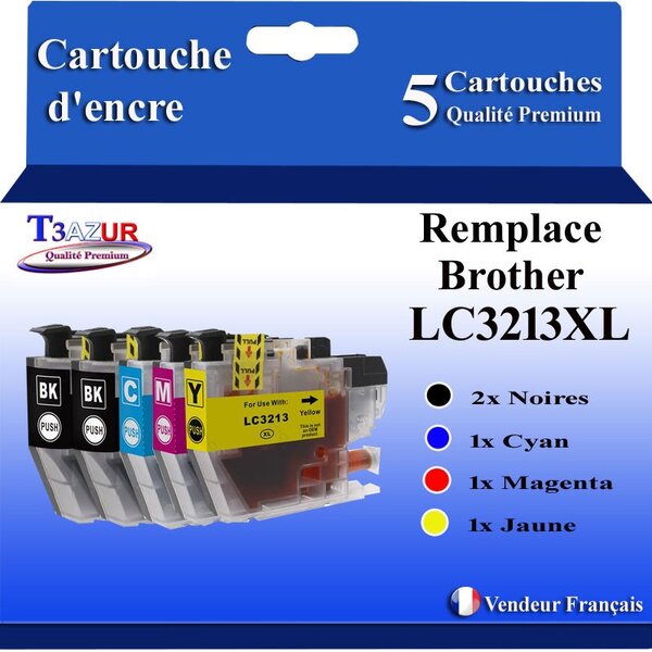 T3AZUR Lot de 5 Cartouches compatibles avec Brother LC3213 XL pour Brother MFC-J491DW  MFC-J497DW  MFC-J890DW  MFC-J895DW