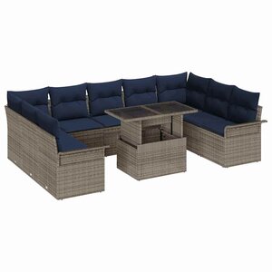 vidaXL Ensemble de canapé de jardin 10 Pièces Gris Poly rotin