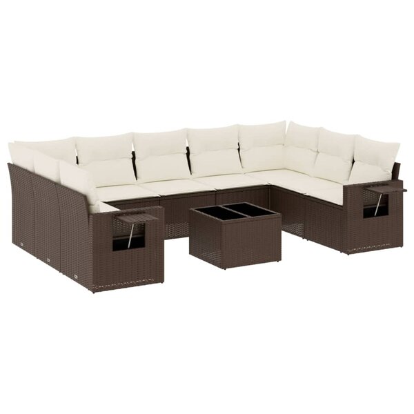 vidaXL Salon de jardin 10 Pièces avec coussins marron résine tressée