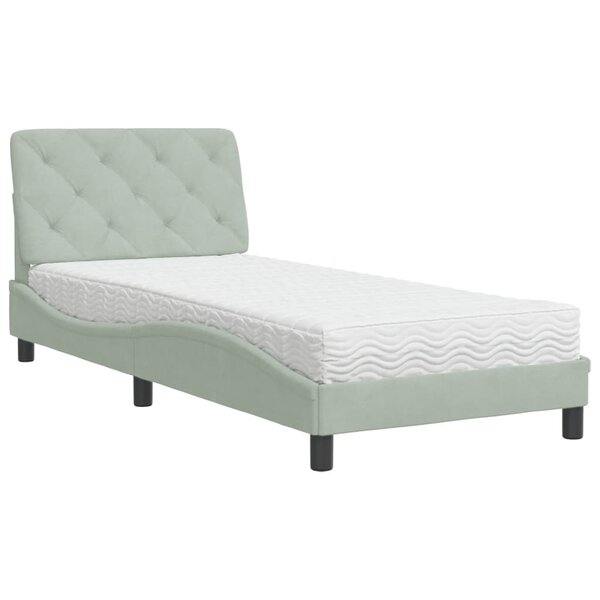 vidaXL Lit avec matelas gris clair 90x190 cm velours
