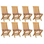 vidaXL Chaises de jardin avec coussins motif carreaux 8Pièces Teck massif