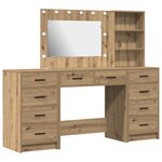 vidaXL Ensemble de table de maquillage 3 pièces avec LED en chêne fait main en bois d'ingénierie