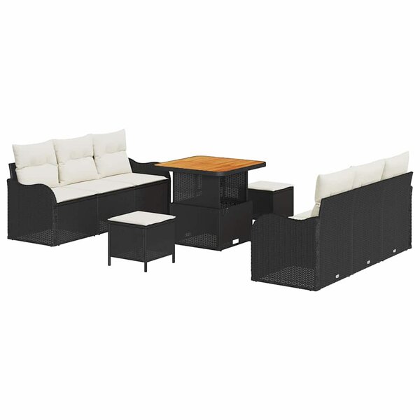 vidaXL Ensemble de canapé de jardin 9 Pièces Noir polyrotin