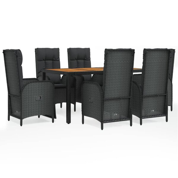 vidaXL Ensemble à manger de jardin coussins 7Pièces Noir Résine tressée