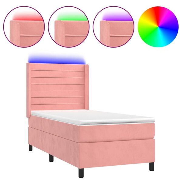 vidaXL Sommier à lattes de lit matelas et LED Rose 90x200 cm Velours