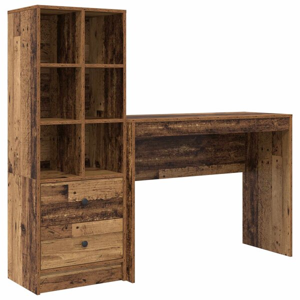 vidaXL Bureau avec tiroir avec étagère avec stockage 2 Pièces Bois ancien