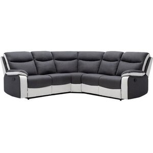 Canapé d'angle 5 places avec 2 relax manuels - Tissu gris et simili blanc - Contemporain - L 230 x P 230 x H 100 cm - HARVEY