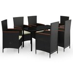 vidaXL Ensemble à manger de jardin avec coussins 7 Pièces Noir