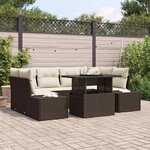vidaXL Ensemble de canapé de jardin avec coussin 7 Pièces Marron et crème