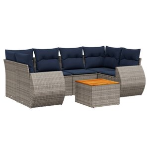 vidaXL Salon de jardin 7 Pièces avec coussins gris résine tressée