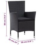 vidaXL Ensemble à manger d'extérieur 7Pièces coussins résine tressée noir