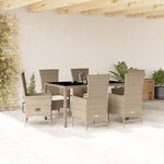vidaXL Ensemble à manger de jardin et coussins 7 Pièces beige poly rotin