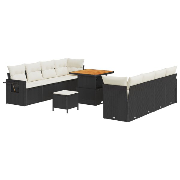 Ensemble de Canapés de Jardin 11 Pièces avec Coussins Noir Rattan Acacia