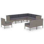vidaXL Salon de jardin 9 Pièces avec coussins Résine tressée Gris