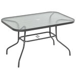 Table de jardin rectangulaire dim. 120L X 80l x 70H cm métal époxy gris plateau verre trempé