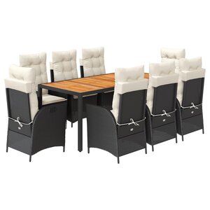 vidaXL Ensemble à manger de jardin 9Pièces coussins noir résine tressée