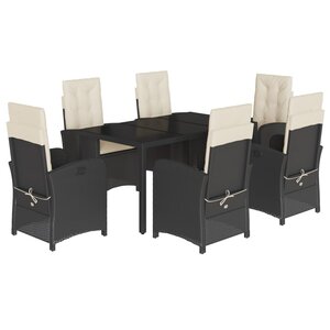 vidaXL Ensemble à manger de jardin coussins 7Pièces Noir Résine tressée
