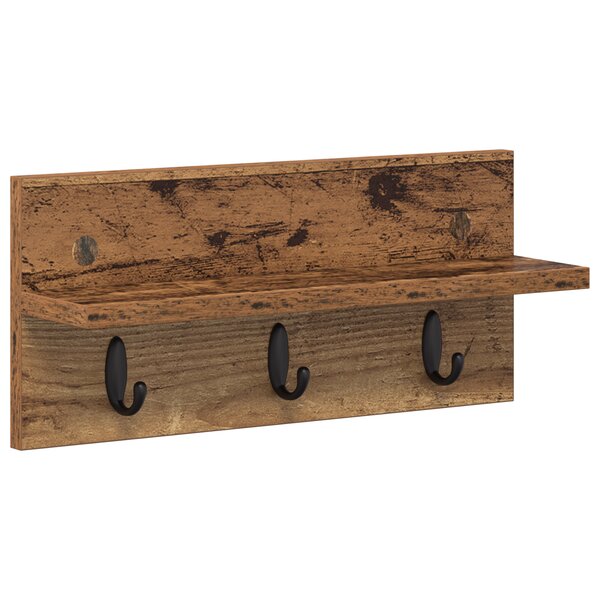 vidaXL Porte-manteau mural avec étagère Montage mural Bois ancien 40 x 10.5 x 18 cm