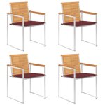 vidaXL Chaises de jardin 4 Pièces avec coussins Bois de teck massif