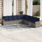 vidaXL Salon de jardin 9 Pièces avec coussins gris résine tressée