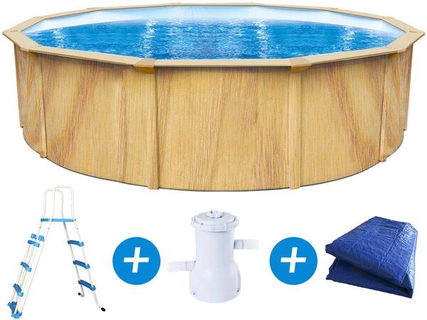 Piscine acier ronde aspect bois "Punta cana" - Ø 4.60 x 1.20 m