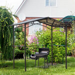 Pavillon jardin - abri barbecue - steakhouse 2 étagères - toit de barbecue - dim. 2 46L x 1 49l x 2 30H m - alu. métal noir toit polycarbonate