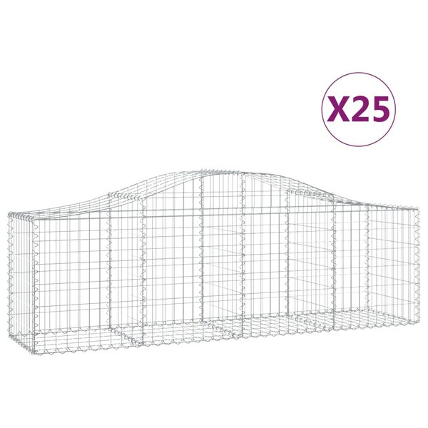 vidaXL Paniers à gabions arqués 25 Pièces 200x50x60/80 cm fer galvanisé